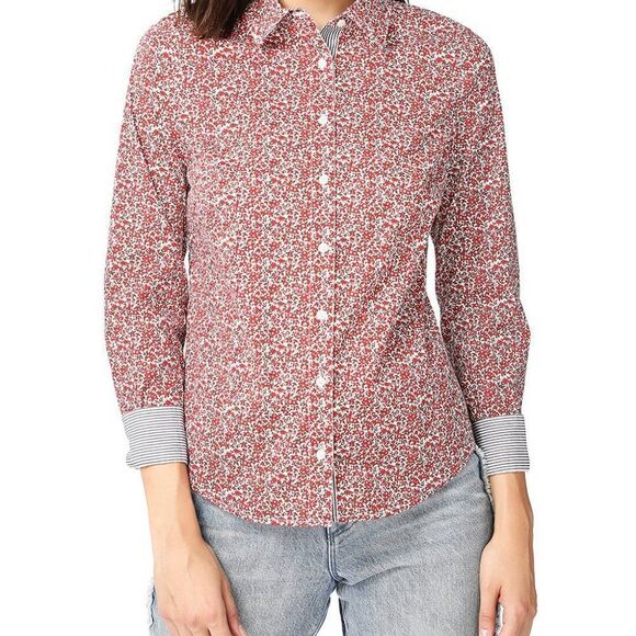 Court & Rowe Red Ditsy Fields Print Floral Button Up Shirt - Picture 2 of 11